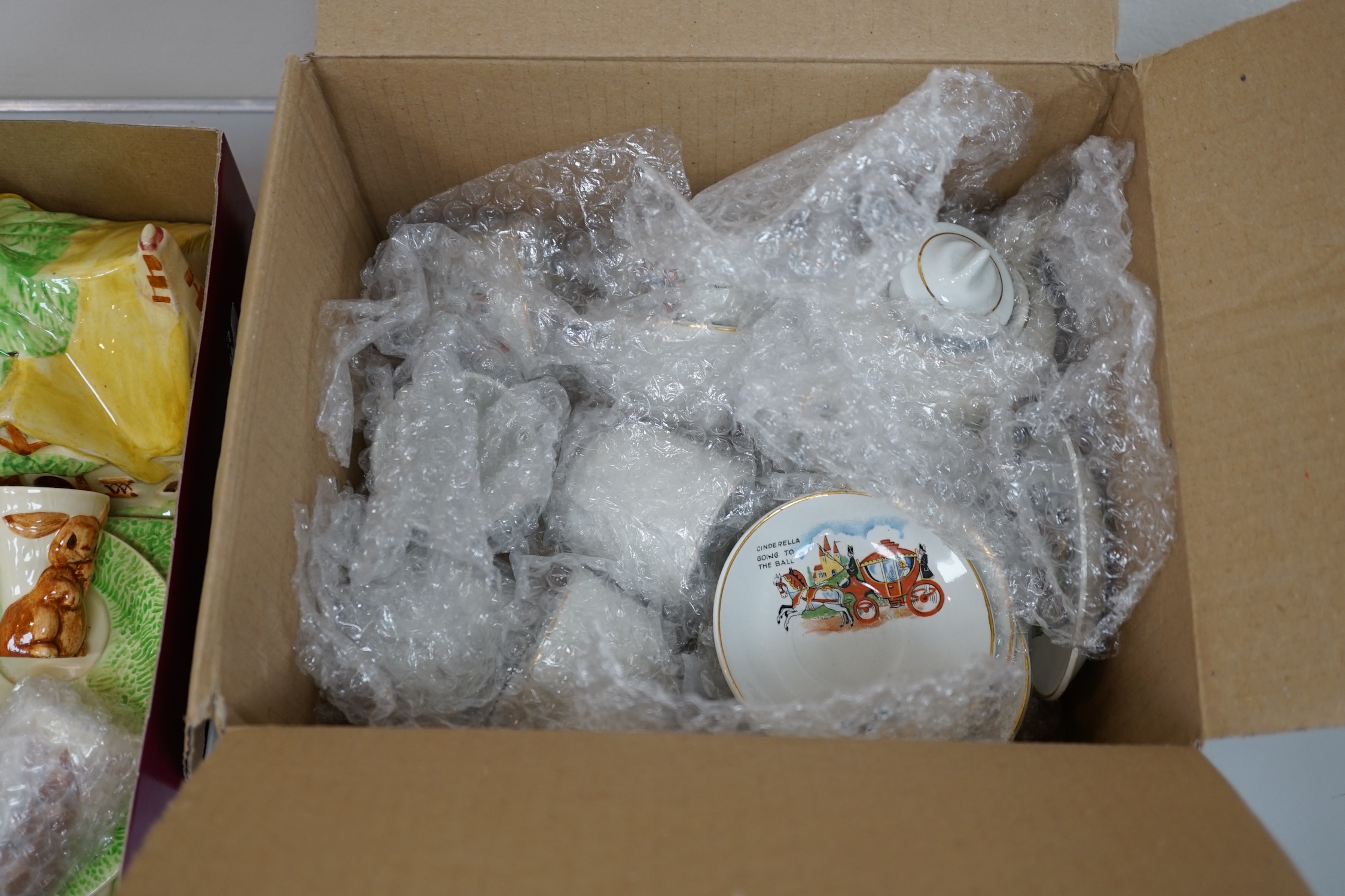 Six child’s tea sets, etc. including; a china Cinderella set comprising of teapot, six cups and saucers, tea plates, and two bowls